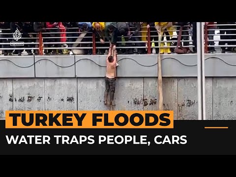 Flash flooding sweeps people and cars down streets in Turkey | AJ #shorts
