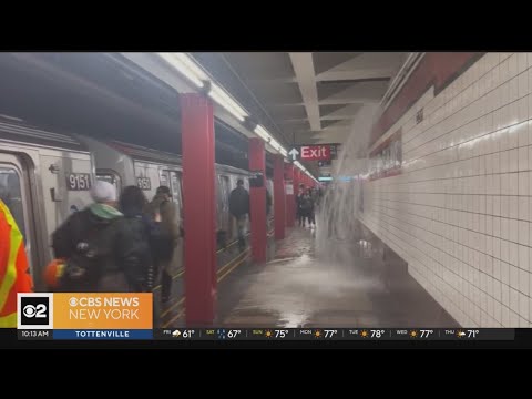 Subway platforms flooded as heavy rain soaks morning commute