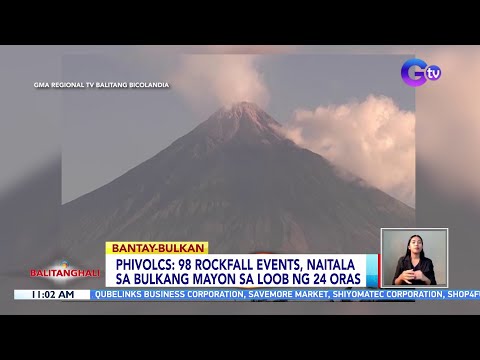 98 rockfall events, naitala sa Bulkang Mayon sa loob ng 24 oras — PHIVOLCS | BT