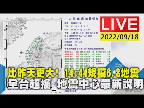 比昨天更大！14：44規模6.8地震 全台超搖 地震中心最新說明LIVE