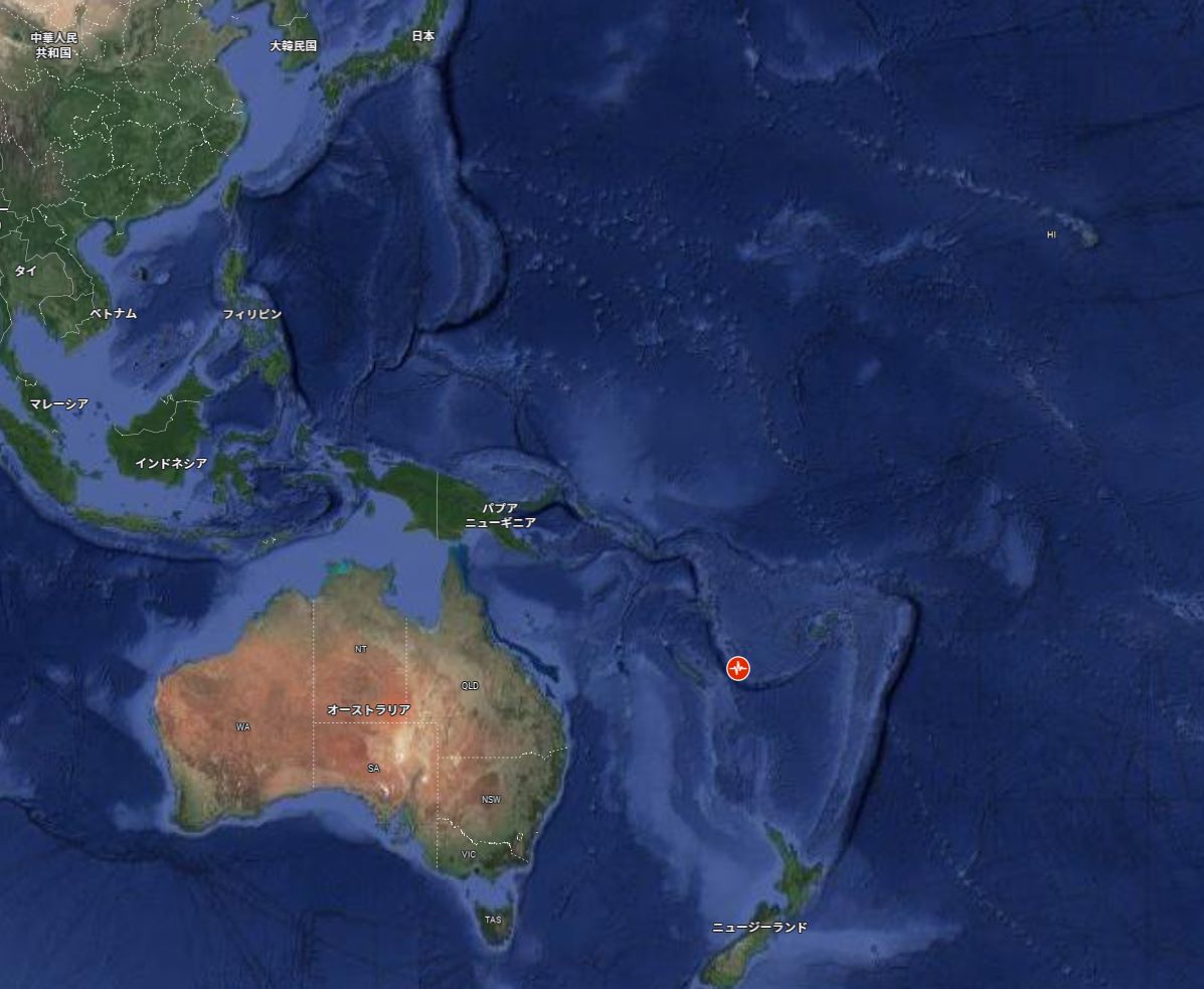 南太平洋 ロイヤルティ諸島南東付近でM7.0の地震