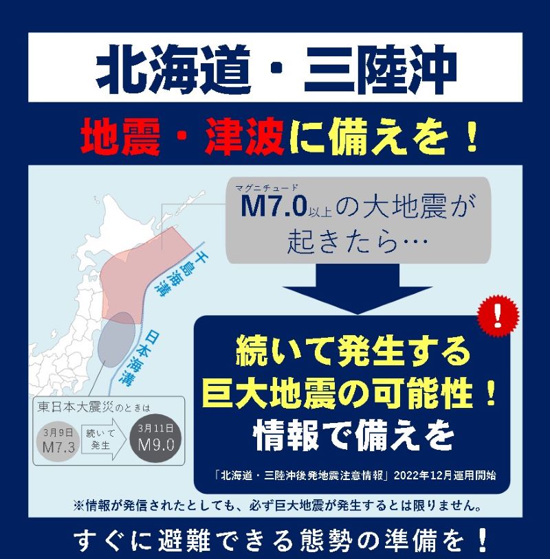 北海道・三陸沖後発地震注意情報