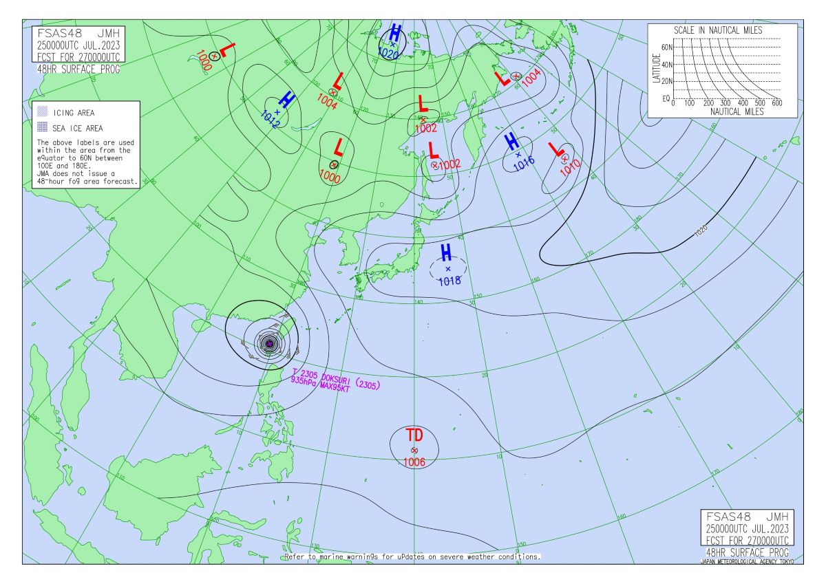 2023年7月27日09時00分予想天気図 気象庁