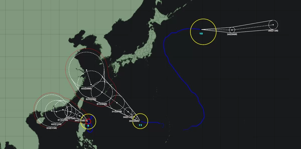 3つの台風が同時に存在 2022年9月以来｜令和5年台風9号～11号