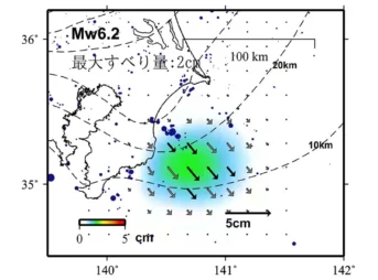 国土地理院、房総半島沖でプレート境界面のスロースリップ現象検出 千葉県東方沖の地震