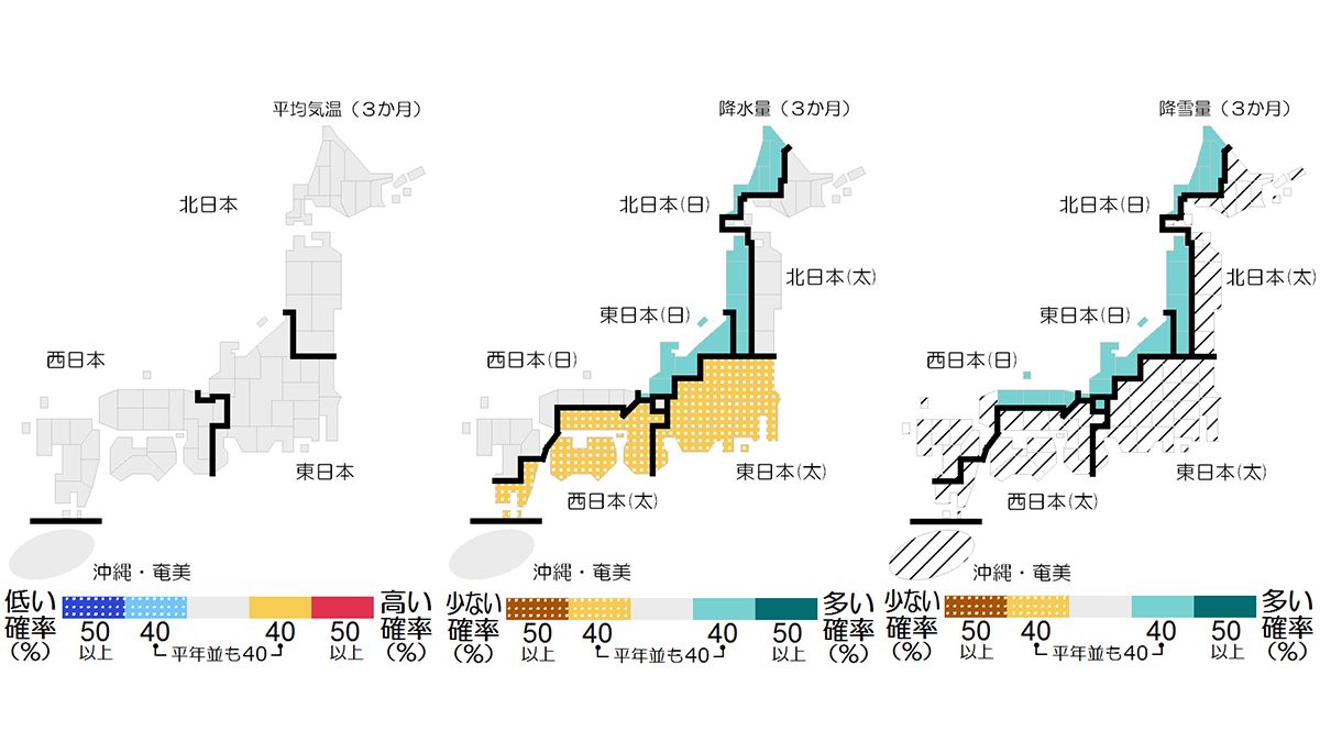 12月～2月の天気 平年並みの寒い冬、日本海側は降雪量多い｜2024年冬の3か月予報 気象庁