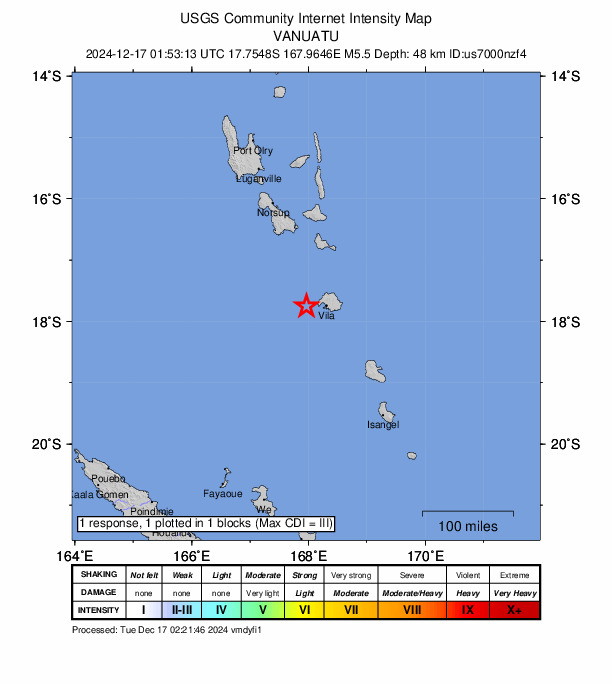 南太平洋バヌアツでM7.4の地震｜2024年12月17日10時47分JST