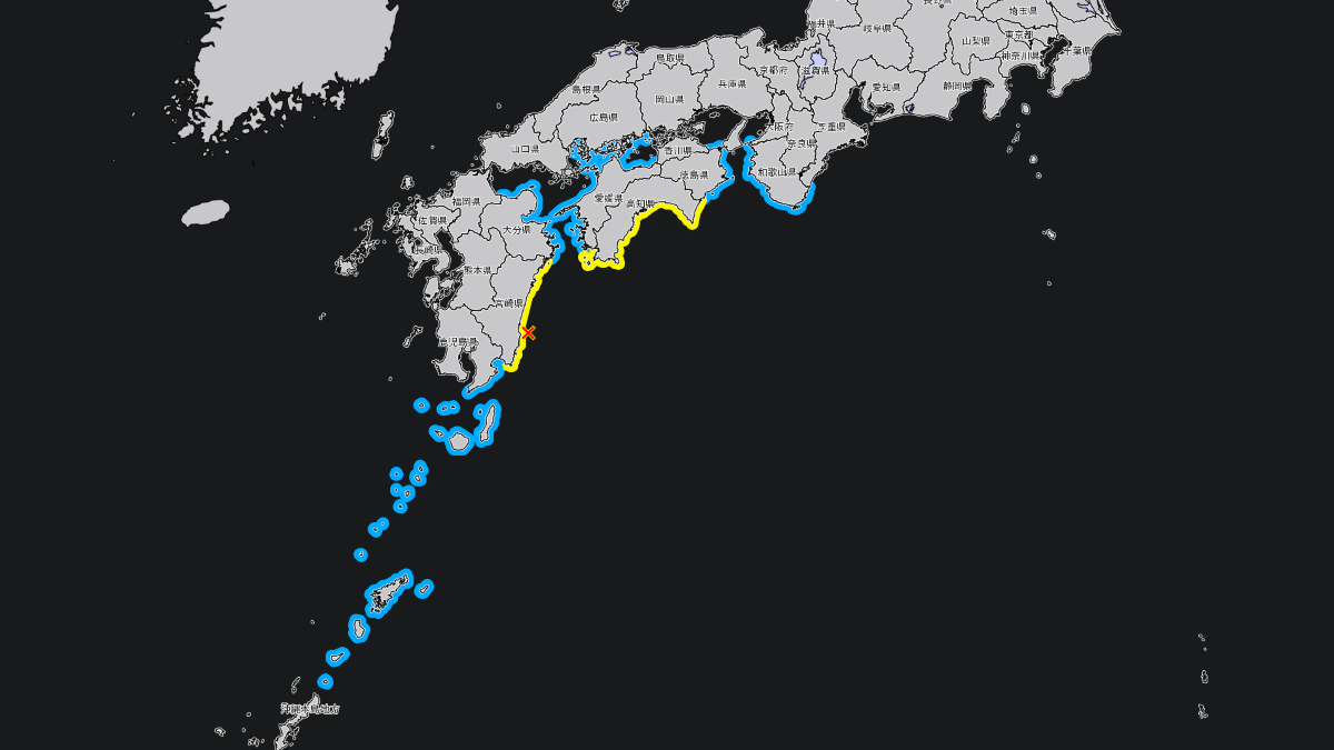 宮崎県で震度5弱の地震 震源地は日向灘 M6.9 気象庁が津波注意報と南海トラフ地震臨時情報（調査）を発表｜2025年1月13日午後9時19分