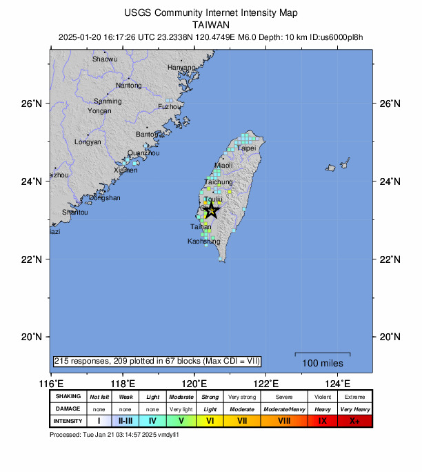 台湾南部でM6.4の地震 震度6弱27人がけが｜2025年1月21日0時17分(現地)